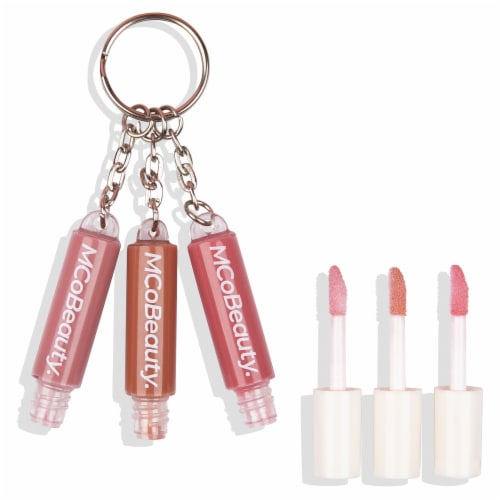 MCoBeauty 3-in-1 Lip Gloss Trio Keyring – High-Shine Perspective: left