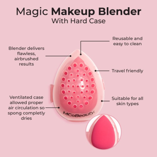 MCoBeauty Magic Makeup Blender for Flawless Airbrushed Skin with Hard Case - Pink Perspective: left