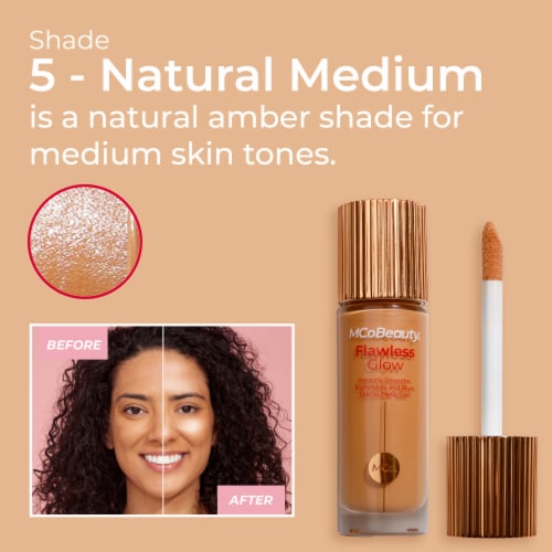 MCoBeauty Flawless Glow Luminous Filter Foundation Filter-like Dewy Finish – 5 Natural Medium Perspective: left