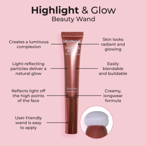 MCoBeauty Liquid Highlight & Glow Beauty Wand Highlighter Creamy Longwear Formula - Blush Glow Perspective: left