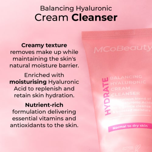 MCoBeauty Hydrating Hyaluronic Cream Face Wash For Normal to Dry Skin Fragrance-Free Perspective: left
