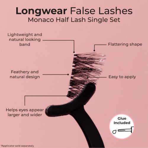 MCoBeauty Longwear False Lashes Natural Monaco Half Lash Single Set Perspective: left