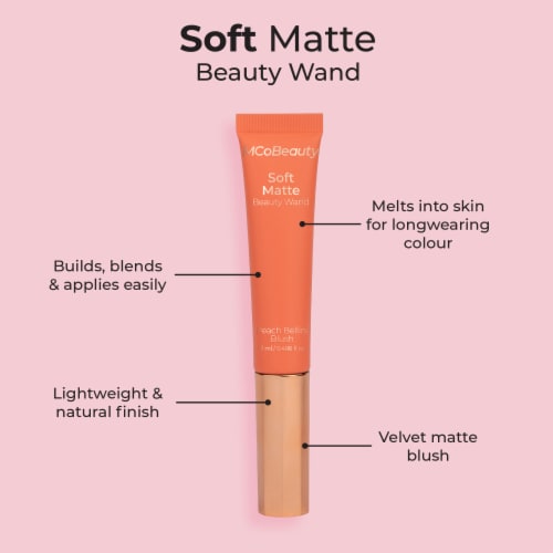 MCoBeauty Soft Matte Liquid Blush Beauty Wand Lightweight + Natural Finish - Peach Bellini Perspective: left