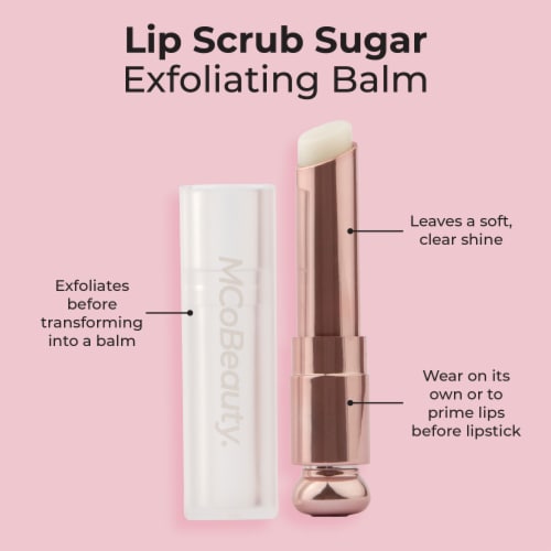 MCoBeauty Lip Scrub Sugar Exfoliating Balm Leaves a Soft Clear Shine Perspective: left