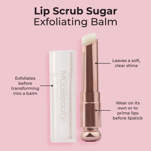 MCoBeauty Lip Scrub Sugar Exfoliating Balm Leaves a Soft Clear Shine Perspective: left