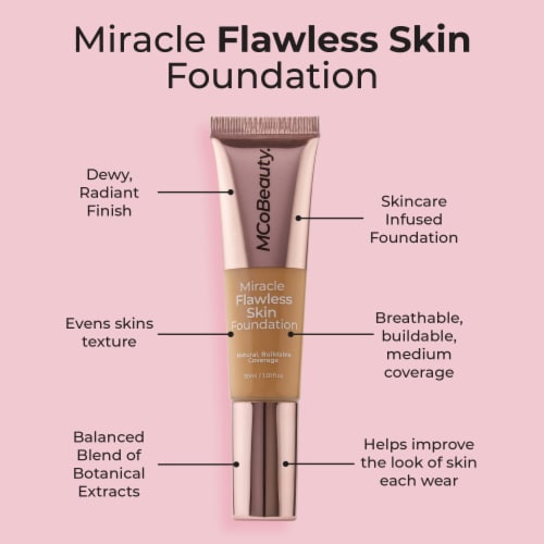MCoBeauty Flawless Skin Liquid Foundation Skincare Infused + Dewy Radiant Finish - 2 Natural Perspective: left