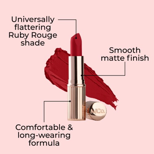 MCoBeauty Creme Matte Luxe Lipstick - Ruby Rouge Perspective: left