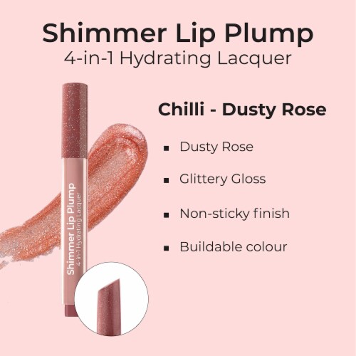 MCoBeauty Shimmer Lip Plump 4-in-1 Hydrating Lacquer - Chilli / Dusty Rose Perspective: left