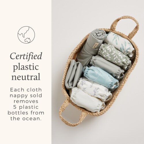 EcoNaps Reusable Cloth Diaper | One Size | Grey Folk Botanical Perspective: left
