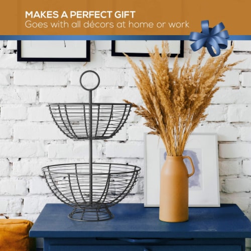 REGAL TRUNK  CO 2 Tier Bowl Fruit Basket, Farmhouse Wire Basket Perspective: left