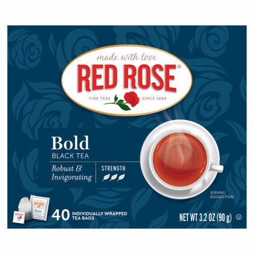 Red Rose Bold Black Tea with 40 Individually Wrapped Tea Bags Per Box (Pack of 6) Perspective: left
