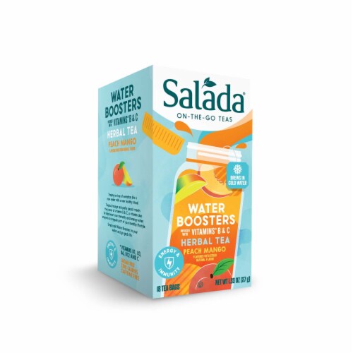 Salada Peach Mango Water Booster ,Cold Infused Herbal Tea, 18 Count (Pack of 6) Perspective: left