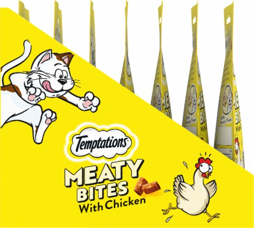 Temptations Chicken Flavor Meaty Bites Soft and Savory Cat Treats Pouch Perspective: left
