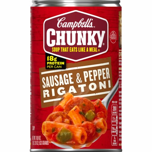 Campbell's Chunky Sausage & Pepper Rigatoni Soup Case Sale Perspective: left
