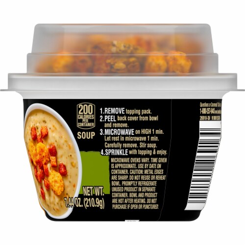 Campbell's Slow Kettle Style Broccoli Cheddar with a Crunch Soup Perspective: left