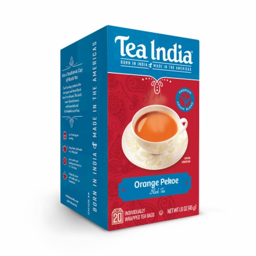 Tea India Orange Pekoe Black Tea Chai with 20 Individually Wrapped Teabags Perspective: left