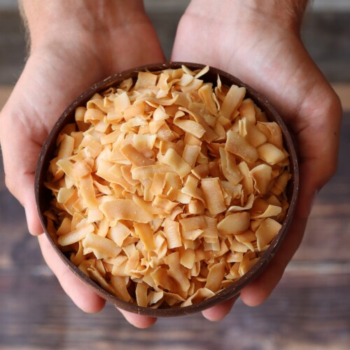 CocoGoods Natural Toasted Coconut Chips Caramel 3.5 oz, Zip lock Bag Perspective: left