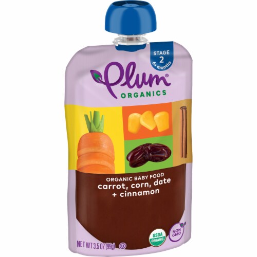 Plum Organics® Carrot Corn Date & Cinnamon Baby Stage 2 Food Pouches Perspective: left