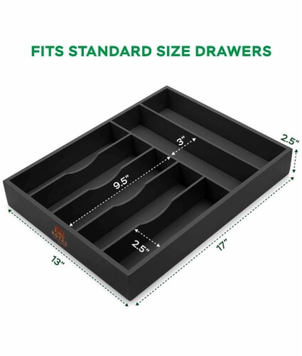 Royal Craft Wood Basic Silverware Drawer Organizer, Black Perspective: left