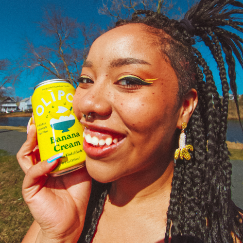 Olipop Soda Pop, Banana Cream, Prebiotics, Botancials, Plant Fiber, 12 Fl Oz, 12 Ct Perspective: left