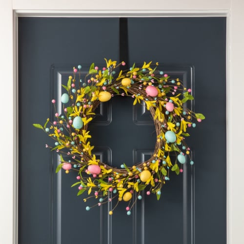 Glitzhome 22 D Easter Egg Wreath Hanging Decor Perspective: left