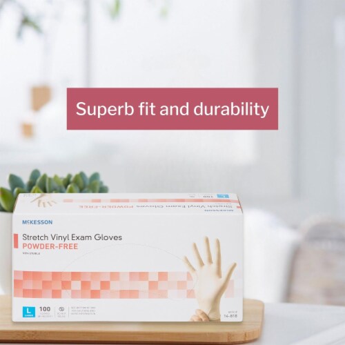 McKesson Disposable Stretch Vinyl Exam Glove Standard Cuff Length LARGE 14-818 100 per Box Perspective: left
