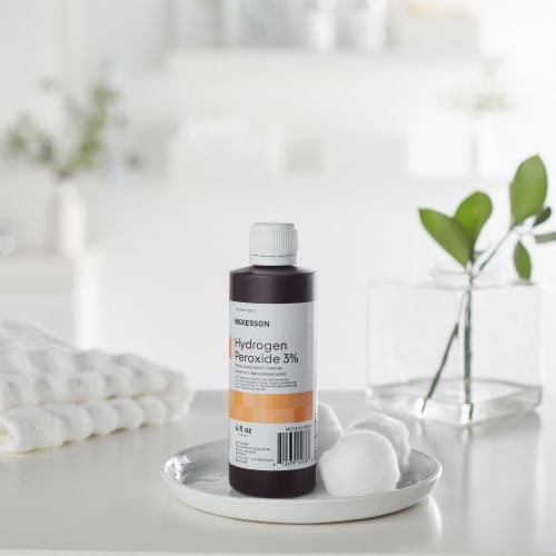 McKesson Antiseptic Hydrogen Peroxide 4 oz. Bottle Topical Liquid 3% Strength , 24 Ct Perspective: left