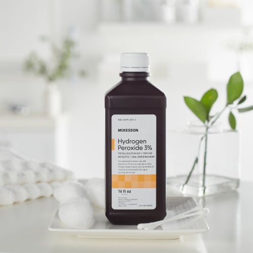 McKesson Antiseptic Hydrogen Peroxide 16 oz. Bottle Topical Liquid 3% Strength , 12 Ct Perspective: left