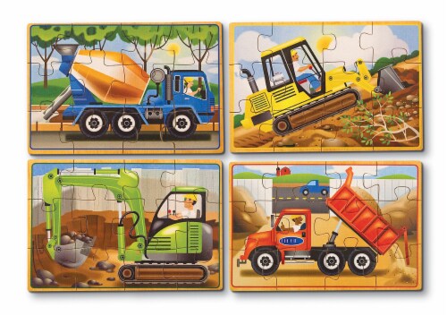 Melissa & Doug Wooden Construction Vehicles Jigsaw Puzzles in a Box Perspective: right