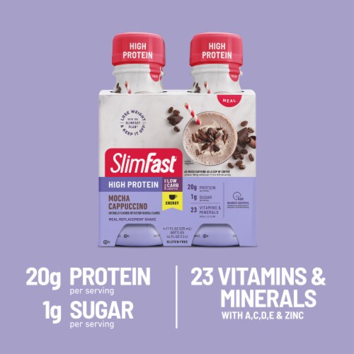 SlimFast High Protein + Energy Mocha Cappuccino Meal Replacement Shakes Perspective: right