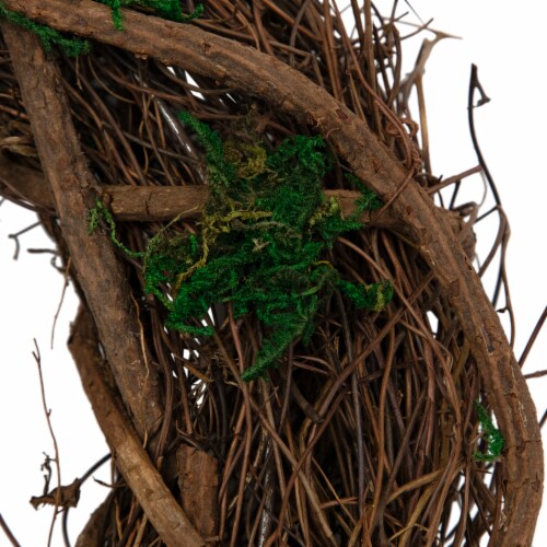 Northlight 13 Green and Brown Moss and Twig Artificial Spring Wreath - Unlit Perspective: right