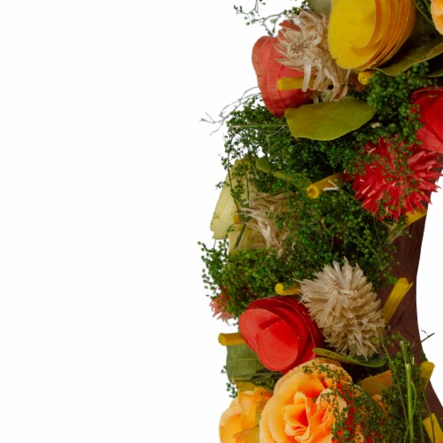 Northlight Shaved Wood Flowers with Moss and Twigs Spring Wreath - 12 Perspective: right