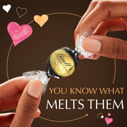 Lindt LINDOR Valentine's 70% Extra Dark Chocolate Candy Truffles Bag Perspective: right