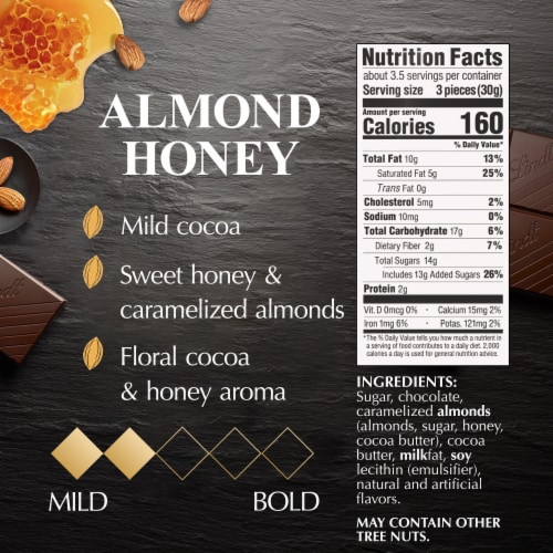 Lindt EXCELLENCE Almond with a Touch of Honey Dark Chocolate Candy Bar Perspective: right