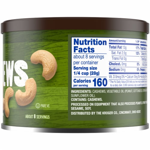 Kroger Unsalted Whole Cashew Nuts Perspective: right