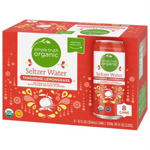 Simple Truth Organic Tangerine Lemongrass Flavored Seltzer Water Cans Perspective: right