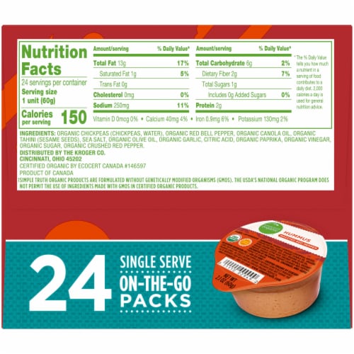 Simple Truth Organic™ Roasted Red Pepper Hummus 24 ct / 2.1 oz Perspective: right
