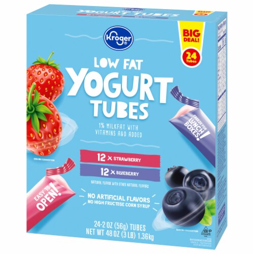 Kroger Strawberry Blueberry Kids Low Fat Yogurt Tubes Perspective: right