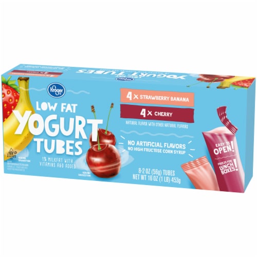 Kroger Strawberry Banana & Cherry Kids Low Fat Yogurt Tubes Perspective: right