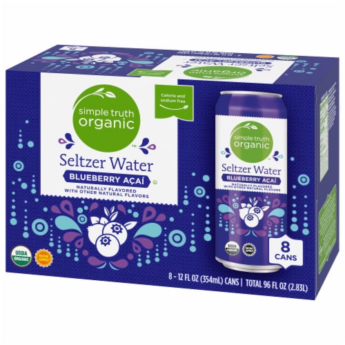 Simple Truth Organic Blueberry Acai Flavored Seltzer Water Cans Perspective: right