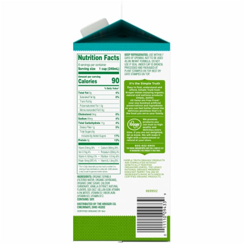 Simple Truth Organic® Dairy Free Organic Vanilla Soy Milk Half Gallon Perspective: right