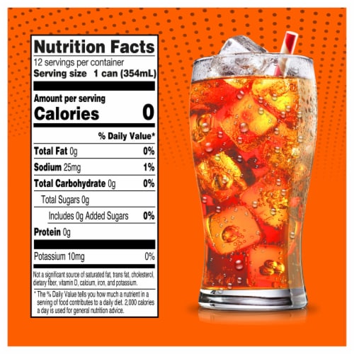 Big K® Orange Zero Sugar Caffeine Free Soda Cans Perspective: right