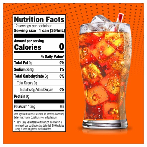 Big K® Orange Zero Sugar Caffeine Free Soda Cans Perspective: right