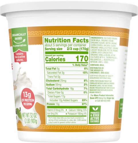 Simple Truth Organic® Vanilla Bean Whole Milk Greek Yogurt Tub Perspective: right