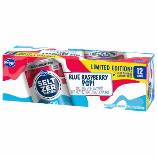 Kroger® Blue Raspberry Pop! Flavored Seltzer Water Cans Perspective: right