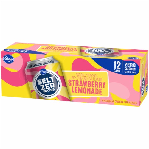 Kroger® Strawberry Lemonade Flavored Seltzer Water Cans Perspective: right