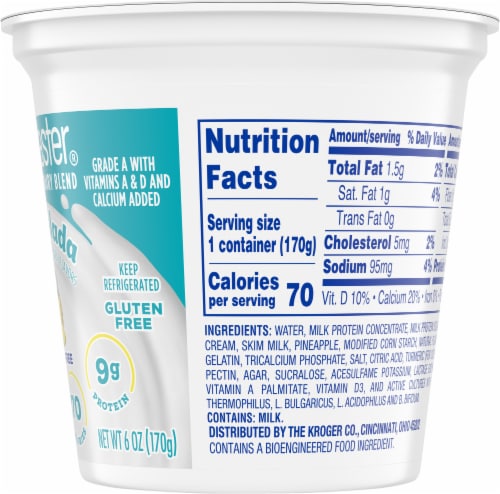 Kroger Carbmaster Pina Colada Low Fat Yogurt Cup Perspective: right
