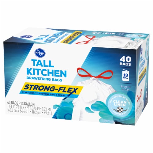 Kroger® 13 Gallon Strong Flex Tall Drawstring Kitchen Bags Clean Linen Scent Perspective: right