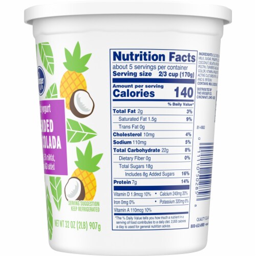 Kroger® Blended Pina Colada Low Fat Yogurt Tub Perspective: right