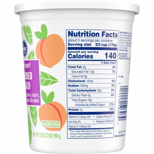 Kroger Peach Low Fat Yogurt Tub Perspective: right